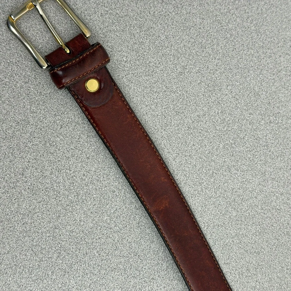 Vera Pelle Belt Mens 30 Brown Leather Stitched Edge Single Prong Buckle Casual